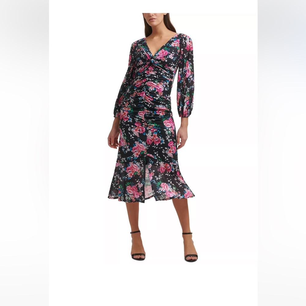 Long-Sleeve Floral Midi Dress GUESS